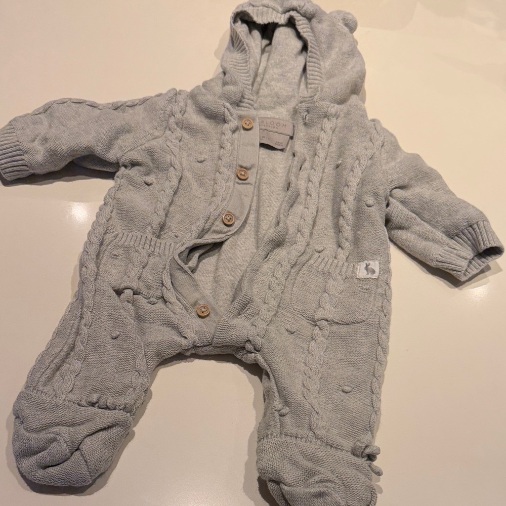 John Lewis newborn 95% cotton 5% cashmere grey onesie